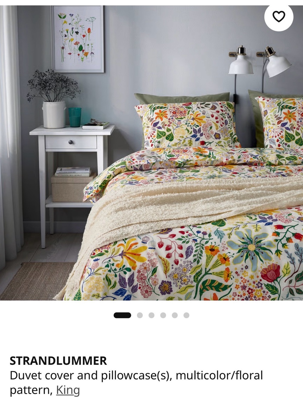 IKEA STRANDLUMMER Multicolor Floral Duvet Cover with Cream Throw